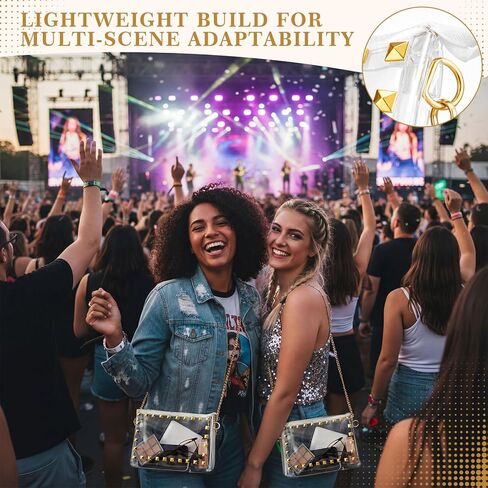Stylish Clear Stadium Bag for Women, Transparent PVC Crossbody Purse with Gold Chain and Studded Design, Stadium Approved, Perfect for Concerts, Sports and Events, 9" x 6.3" x 1.38" in Saudi Arabia