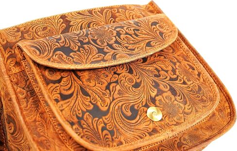 حقيبة كروس جلدية منقوشة للنساء | حمالة كتف على الطراز العتيق مع غطاء بإبزيم مغناطيسي | حقيبة كروس صغيرة للاستخدام اليومي للسفر والاستخدام العادي واليومي in Kuwait