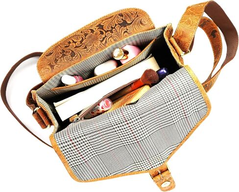 حقيبة كروس جلدية منقوشة للنساء | حمالة كتف على الطراز العتيق مع غطاء بإبزيم مغناطيسي | حقيبة كروس صغيرة للاستخدام اليومي للسفر والاستخدام العادي واليومي in Kuwait