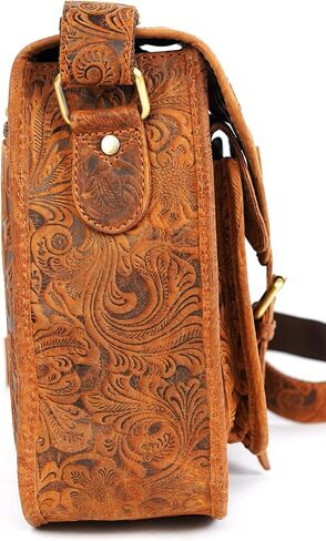 حقيبة كروس جلدية منقوشة للنساء | حمالة كتف على الطراز العتيق مع غطاء بإبزيم مغناطيسي | حقيبة كروس صغيرة للاستخدام اليومي للسفر والاستخدام العادي واليومي in Kuwait