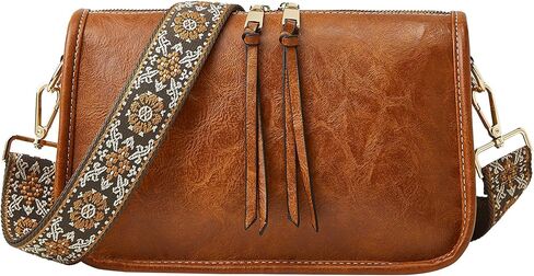 Crossbody Bag for Women Bohemian Vintage Stylish Purse Vegan Leather Shoulder Bag with Adjustable Wide Strap in Saudi Arabia