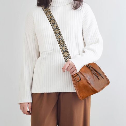 Crossbody Bag for Women Bohemian Vintage Stylish Purse Vegan Leather Shoulder Bag with Adjustable Wide Strap in Saudi Arabia
