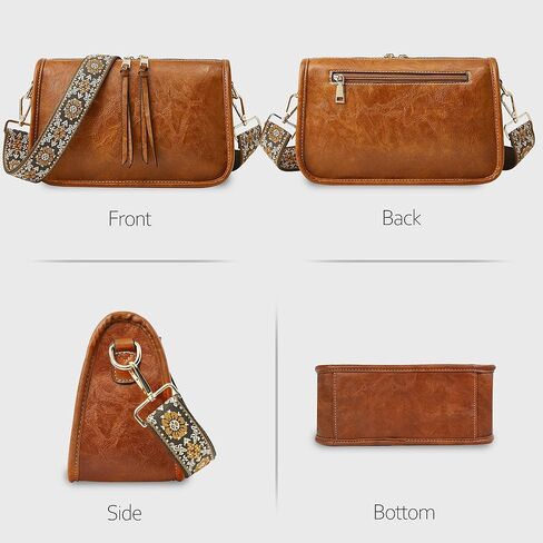 Crossbody Bag for Women Bohemian Vintage Stylish Purse Vegan Leather Shoulder Bag with Adjustable Wide Strap in Saudi Arabia