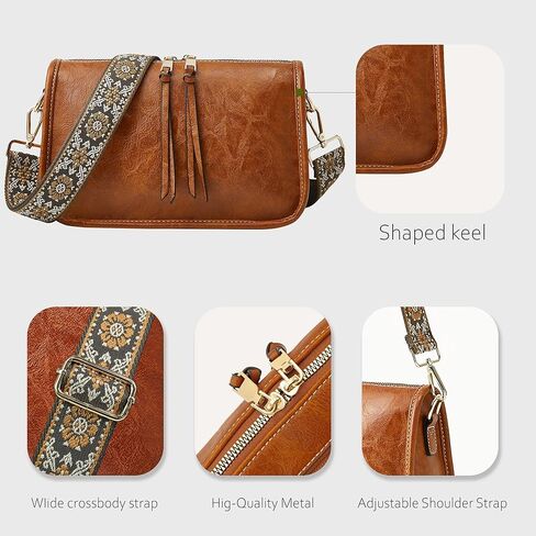 Crossbody Bag for Women Bohemian Vintage Stylish Purse Vegan Leather Shoulder Bag with Adjustable Wide Strap in Saudi Arabia