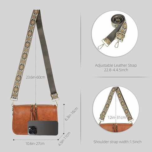 Crossbody Bag for Women Bohemian Vintage Stylish Purse Vegan Leather Shoulder Bag with Adjustable Wide Strap in Saudi Arabia