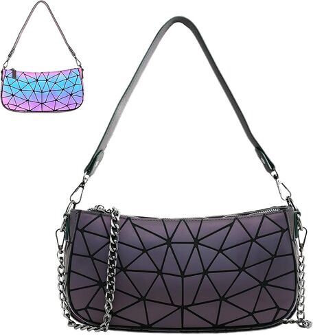 Small Shoulder bag with 2 Removable Straps Geometric Luminous Clutch Purse for Women Geometric underarm bag and Holographic crossbody bag in Kuwait