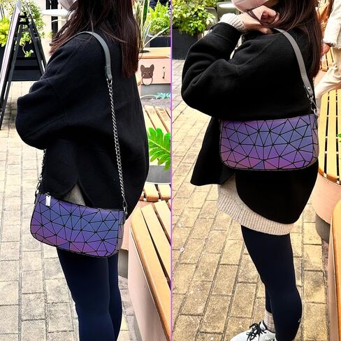Small Shoulder bag with 2 Removable Straps Geometric Luminous Clutch Purse for Women Geometric underarm bag and Holographic crossbody bag in Kuwait