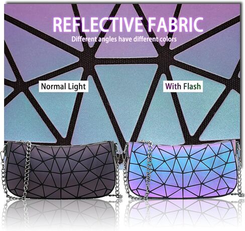 Small Shoulder bag with 2 Removable Straps Geometric Luminous Clutch Purse for Women Geometric underarm bag and Holographic crossbody bag in Kuwait