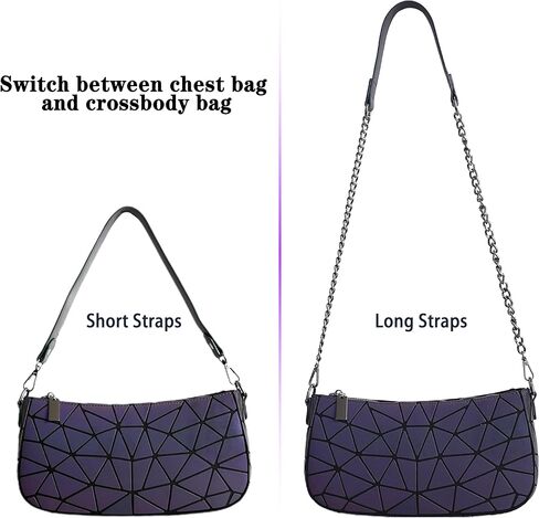 Small Shoulder bag with 2 Removable Straps Geometric Luminous Clutch Purse for Women Geometric underarm bag and Holographic crossbody bag in Kuwait