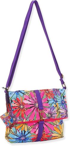 حقيبة كتف Sun 'N' Sand Laurel Burch Fleur Flapover Flower - حقيبة يد نسائية من القماش القطني بنقشة الزهور متعددة الألوان in Saudi Arabia
