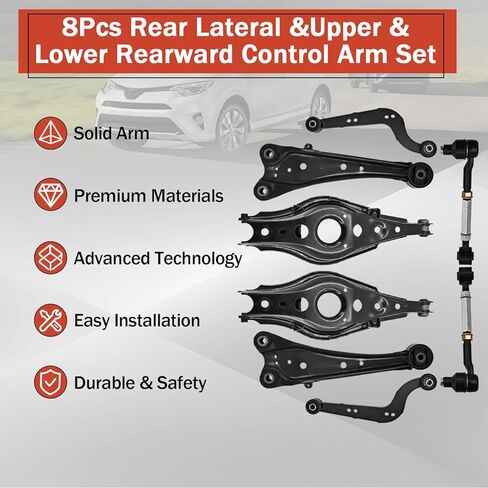 4873042050 8pcs Rear Lateral &Upper & Lower Rearward Control Arm Set Compatible with Toyota RAV4 2006-2018 Fit for Lexus NX300 2018-2021 NX300h 2015-2021 Replace 48780-42010 in Kuwait