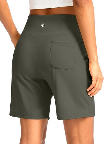 G Gradual Women's Bermuda Long Shorts with Pockets 7" High Waisted Knee Length Shorts for Women Walking Athletic Workout(Grey Sage-L7,M) in Kuwait