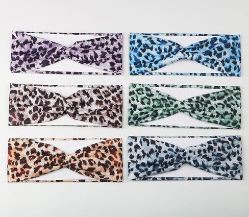 6PCS Leopard Boho Headbands for Women,Elastic Stretchy Boho Criss Cross Head Wrap, Wide Top Knot Turban Hair Band in Saudi Arabia
