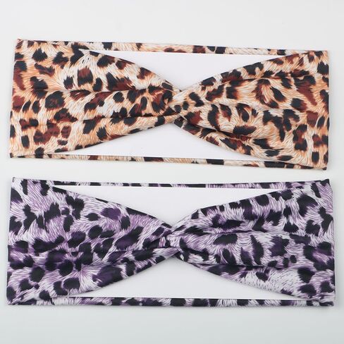 6PCS Leopard Boho Headbands for Women,Elastic Stretchy Boho Criss Cross Head Wrap, Wide Top Knot Turban Hair Band in Saudi Arabia