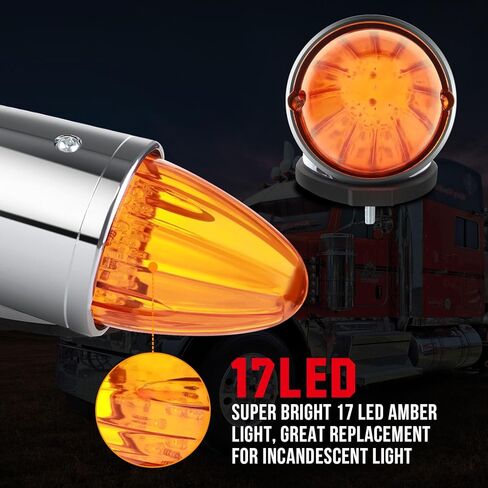 cciyu 5x 17 Led Torpedo Cab Marker Lights Chrome Heavy Duty Trucks Replacement for International Kenworth/Peterbilt/Freightliner/Mack Amber Len in Saudi Arabia