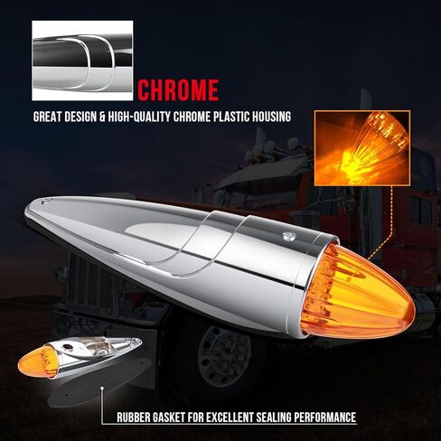 cciyu 5x 17 Led Torpedo Cab Marker Lights Chrome Heavy Duty Trucks Replacement for International Kenworth/Peterbilt/Freightliner/Mack Amber Len in Saudi Arabia