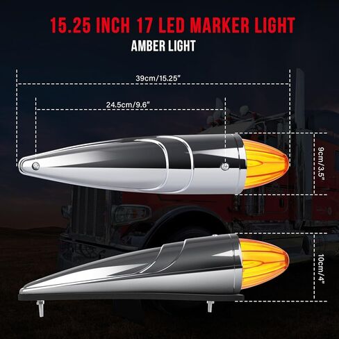 cciyu 5x 17 Led Torpedo Cab Marker Lights Chrome Heavy Duty Trucks Replacement for International Kenworth/Peterbilt/Freightliner/Mack Amber Len in Saudi Arabia