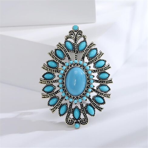 Dreuyet Turquoise Brooch Pin for Women Men Western Cowboy Cowgirl Oval Teardrop Laple Pins Vintage Retro Turquoise Bead Country Jewelry Accessories in Saudi Arabia