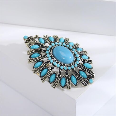 Dreuyet Turquoise Brooch Pin for Women Men Western Cowboy Cowgirl Oval Teardrop Laple Pins Vintage Retro Turquoise Bead Country Jewelry Accessories in Saudi Arabia