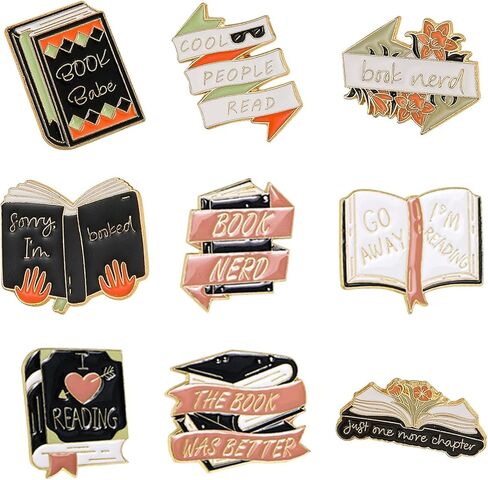 9PCS Multicolor Book Enamel Pins, Brooches & Pins for Clothing, Bags, Backpacks, Jackets, Hat Decoration, Party Favors, Literary Teacher Student Readers Book Lovers Gift in Saudi Arabia