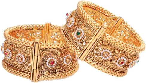 Efulgenz Fashion Jewelry Indian Bollywood 14 K Gold Plated Faux Pearl Bracelets Bangle Set for Women (2.4, Style2) in Kuwait