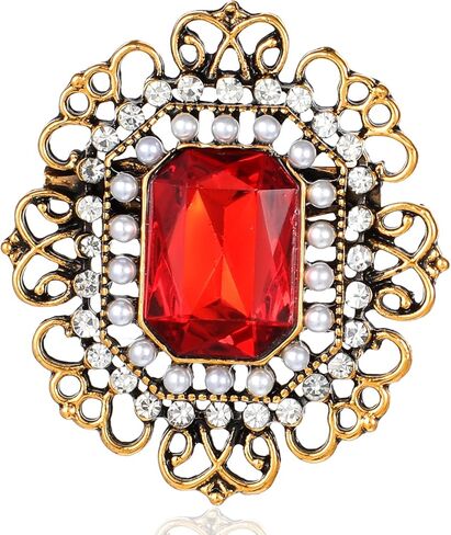 Antique Rhinestone Brooch, Victorian Crystal Pearl Lapel Pin Baroque Gold Tone Jewelry Gift Elegant Wedding Festival Accessory for Women in Saudi Arabia