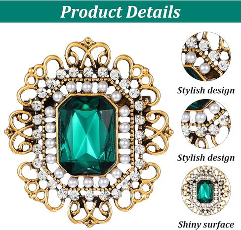 Antique Rhinestone Brooch, Victorian Crystal Pearl Lapel Pin Baroque Gold Tone Jewelry Gift Elegant Wedding Festival Accessory for Women in Saudi Arabia