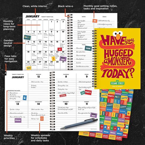 TF Publishing 2026 Sesame Street Medium Weekly Monthly Planner with 12-Month Calendar Grid, Goals and Task Trackers - Weekly Schedule Planner w/Priority List Section and Stickers - 6.5in x 8in in Kuwait