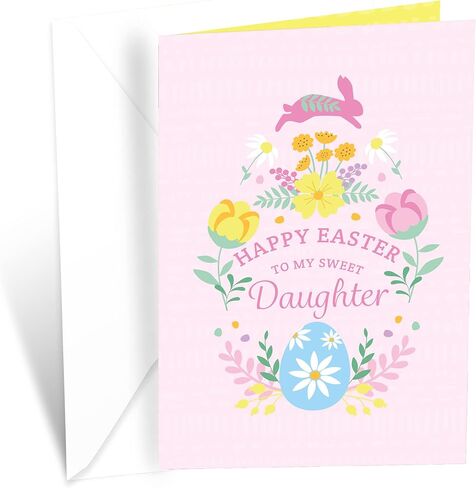 Prime Greetings Daughter Easter Card, Made in America, Eco-Friendly, Thick Card Stock with Premium Envelope 5in x 7.75in, Packaged in Protective Mailer in Saudi Arabia