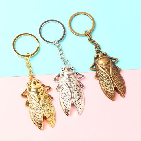 3 Pcs Cicada Keychain, Stylish Bag & Car Keychain Decor Accessory, Metal Insect Motif Key Ring for Daily Use in Kuwait