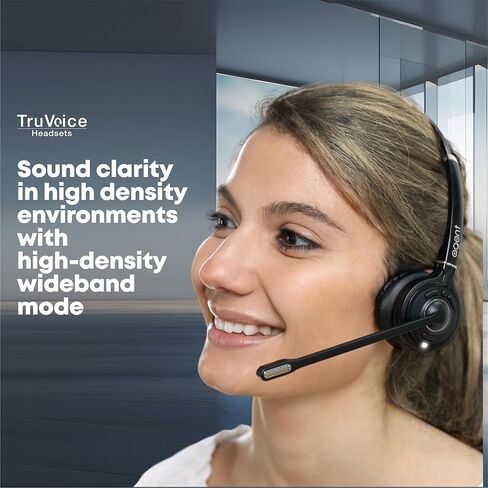 TruVoice Agent AW30 Wireless Headset with Extended Range DECT Wireless USB Dongle I Range of up to 350ft I Noise Canceling Microphone and HD Audio I Compatible with All Computers and Softphones. in Kuwait