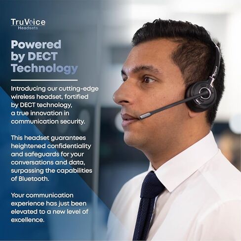 TruVoice Agent AW30 Wireless Headset with Extended Range DECT Wireless USB Dongle I Range of up to 350ft I Noise Canceling Microphone and HD Audio I Compatible with All Computers and Softphones. in Kuwait