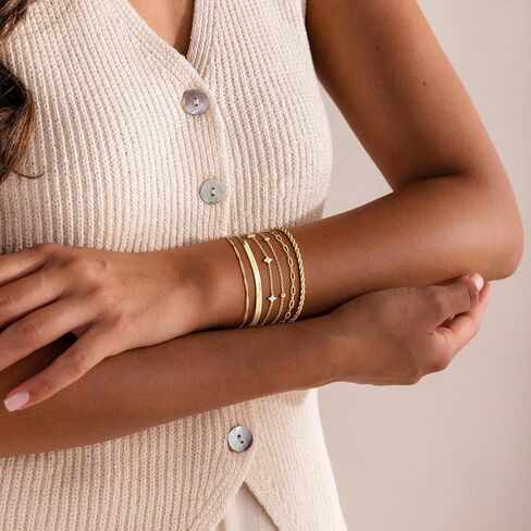 M MOOHAM Gold Bracelets Set for Women, 14K Gold Plated Dainty Stackable Bracelets Stack for Women Herringbone Paperclip Rope Cuban Chain Set Simple Trendy Jewelry Gifts in Saudi Arabia