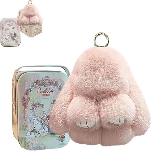 Light Grey Fluffy Bunny Plush Keychain - Super Soft Fur, Cute Animal Charm, Bag & Backpack Accessory in Saudi Arabia