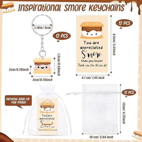 12 مجموعة من هدايا تقدير S'more للموظفين، سلاسل مفاتيح S'more ملهمة مع بطاقات شكر مضحكة تتوهج في الظلام، سلسلة مفاتيح Marshmallow لتقدير المعلم وزملاء العمل في الفريق in Saudi Arabia