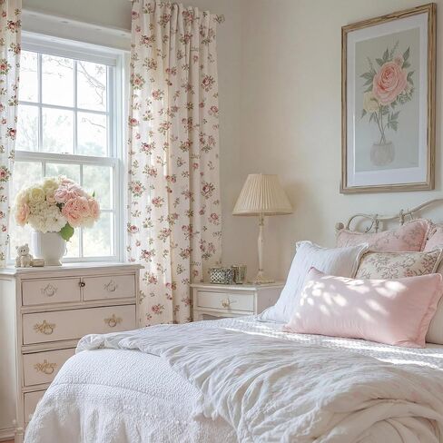 StangH Floral Linen Curtains with Rose Pattern,Farmhouse Vintage Style Drapes with Back Tab for Bedroom and Living Room,Dusty Rose,W52xL84,2 Panels in Kuwait