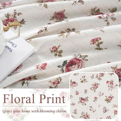 StangH Floral Linen Curtains with Rose Pattern,Farmhouse Vintage Style Drapes with Back Tab for Bedroom and Living Room,Dusty Rose,W52xL84,2 Panels in Kuwait