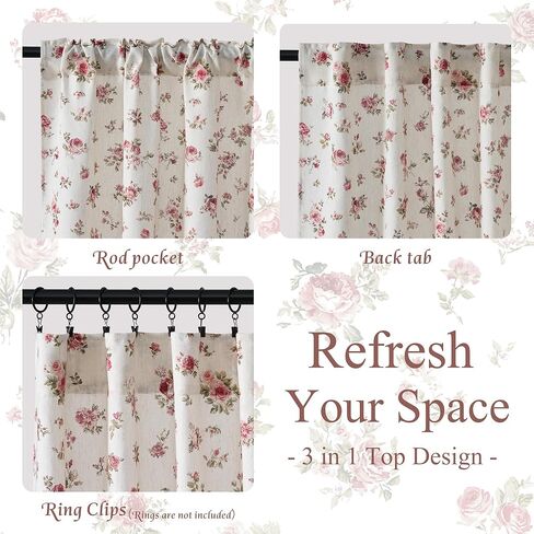 StangH Floral Linen Curtains with Rose Pattern,Farmhouse Vintage Style Drapes with Back Tab for Bedroom and Living Room,Dusty Rose,W52xL84,2 Panels in Kuwait
