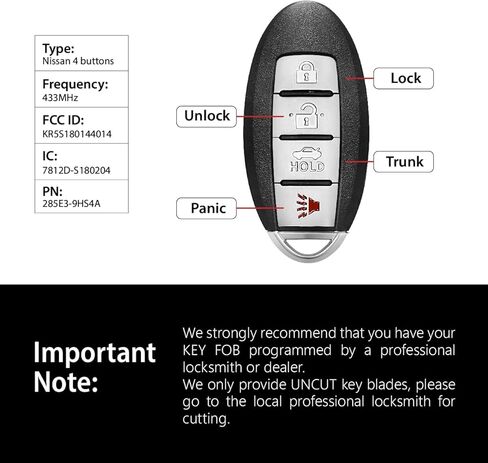 Car Key Fob Remote Keyless Entry Control KR5S180144014 433MHz 4 Button Replacement for 2015-2018 Nissan Altima Maxima Infiniti Q50-2 Pack in Saudi Arabia