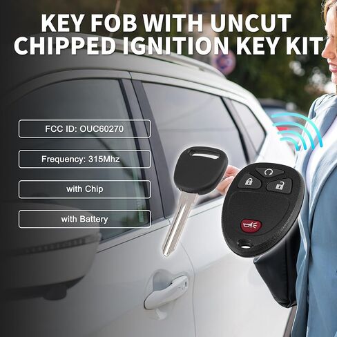 Keyless Entry Remote Key Fob for Chevrolet Silverado 1500 2500 3500 2007-2013 315Mhz OUC60270 4 Button Reusable | Uncut Ignition Transponder Key Kit 1 Set for GMC Sierra 1500 2500 in Saudi Arabia