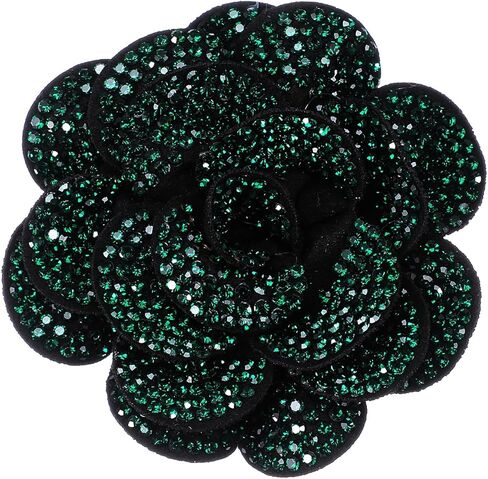 Rhinestone Flower Brooch, Green Rose Lapel Pin for Women, Elegant Sparkly Crystal Flower Brooches Pin for Lapel Dress Suit Shirt Ceremony Clothes Hat Decoration Accessories in Saudi Arabia