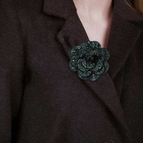 Rhinestone Flower Brooch, Green Rose Lapel Pin for Women, Elegant Sparkly Crystal Flower Brooches Pin for Lapel Dress Suit Shirt Ceremony Clothes Hat Decoration Accessories in Saudi Arabia