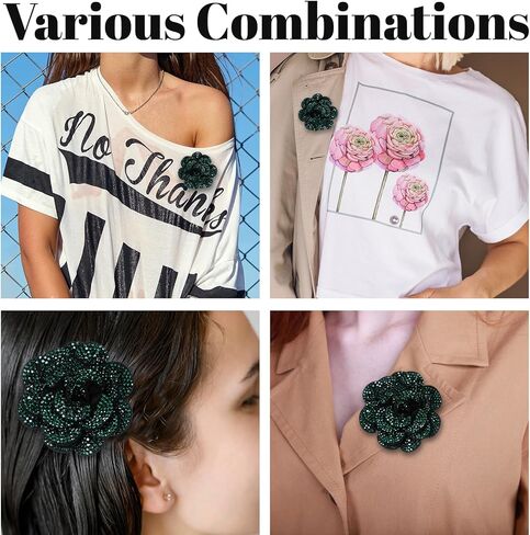 Rhinestone Flower Brooch, Green Rose Lapel Pin for Women, Elegant Sparkly Crystal Flower Brooches Pin for Lapel Dress Suit Shirt Ceremony Clothes Hat Decoration Accessories in Saudi Arabia