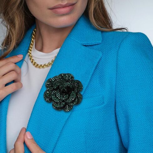Rhinestone Flower Brooch, Green Rose Lapel Pin for Women, Elegant Sparkly Crystal Flower Brooches Pin for Lapel Dress Suit Shirt Ceremony Clothes Hat Decoration Accessories in Saudi Arabia