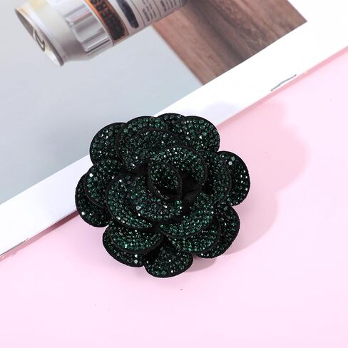 Rhinestone Flower Brooch, Green Rose Lapel Pin for Women, Elegant Sparkly Crystal Flower Brooches Pin for Lapel Dress Suit Shirt Ceremony Clothes Hat Decoration Accessories in Saudi Arabia