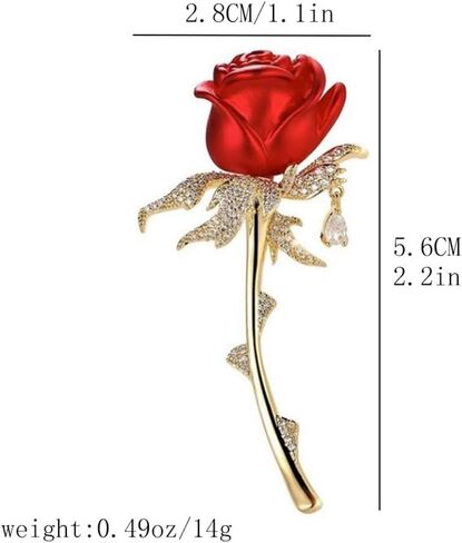 Elegant Brooch with Delicate Rose Design Inlaid with Sparkling Crystals – Diamond Red Rose Brooch for Formal Occasions, Perfect with Suits/Dresses/Neckline Decoration in Saudi Arabia