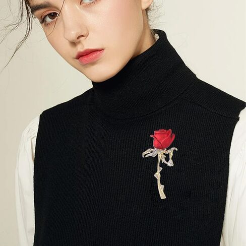 Elegant Brooch with Delicate Rose Design Inlaid with Sparkling Crystals – Diamond Red Rose Brooch for Formal Occasions, Perfect with Suits/Dresses/Neckline Decoration in Saudi Arabia