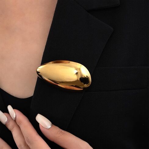 Chunky Teardrop Brooch for Women Men Gold Plated Minimalist Polished Geometric Waterdrop Lapel Pins Fashion Accessory for Dresses Coats Scarves Shawl Clip Cocktail Holiday Party Jewelry in Saudi Arabia