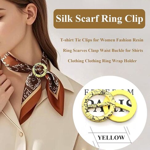 12PCS Silk Scarf Ring Clip T-shirt Tie Clips for Women Fashion Resin Ring Scarves Clasp Waist Buckle for Shirts Clothing Clothing Wrap Holder with 1 Exquisite Box (Inner 30mm/1.18in, Color 12) in Kuwait