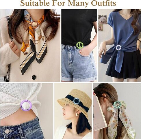 12PCS Silk Scarf Ring Clip T-shirt Tie Clips for Women Fashion Resin Ring Scarves Clasp Waist Buckle for Shirts Clothing Clothing Wrap Holder with 1 Exquisite Box (Inner 30mm/1.18in, Color 12) in Kuwait
